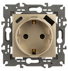 Розетка с заземлением и со шторкой и 2хUSB, без рамки Эра Эра Elegance 14-4108-04