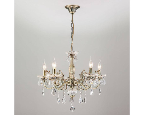 Подвесная люстра Eurosvet Elisha 3281/5 античная бронза прозрачный хрусталь Strotskis 3281/5