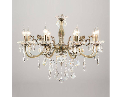 Подвесная люстра Eurosvet Elisha античная бронза хрусталь Strotskis 3281/8