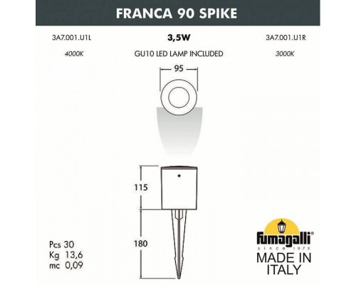 Наземный низкий светильник Fumagalli Franca 90 3A7.001.000.AXU1L