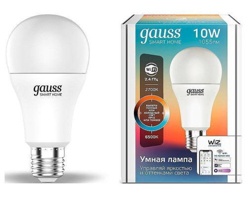 Лампа светодиодная умная Gauss Smart Home Wi-Fi E27 10 Вт 2700-6500K 1080112