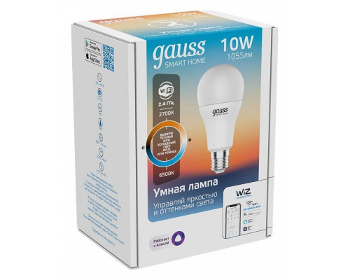 Лампа светодиодная умная Gauss Smart Home Wi-Fi E27 10 Вт 2700-6500K 1080112