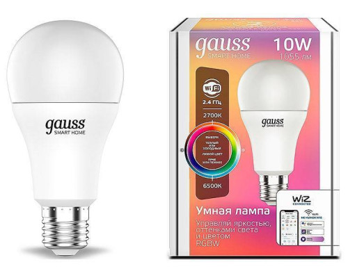 Лампа светодиодная умная Gauss Smart Home Wi-Fi E27 10 Вт 2700-6500K 1180112