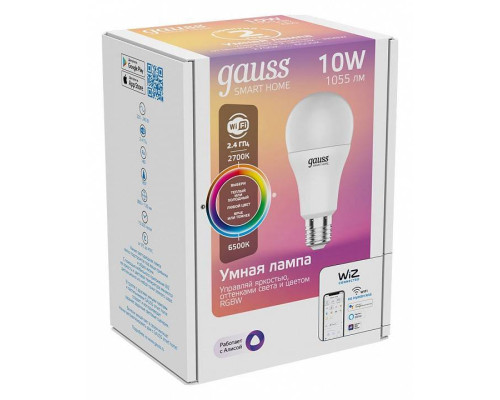 Лампа светодиодная умная Gauss Smart Home Wi-Fi E27 10 Вт 2700-6500K 1180112