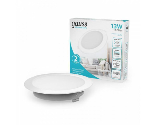 Светильник светодиодный встраиваемый Gauss Elementary круг 12 Вт 4000 К 997420212