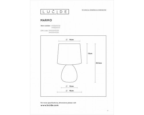 Настольная лампа декоративная Lucide Marmo 47508/81/31