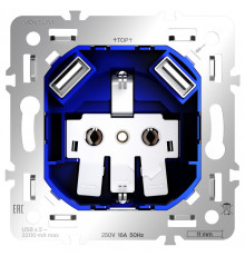 Механизм розетки с заземлением и со шторками и 2хUSB type A Voltum S70 VLS0404M