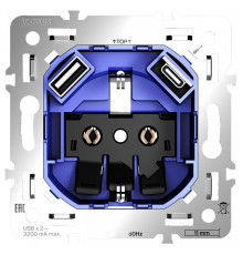 Механизм розетки с заземлением и со шторками и 2хUSB type A и C Voltum S70 VLS0405M