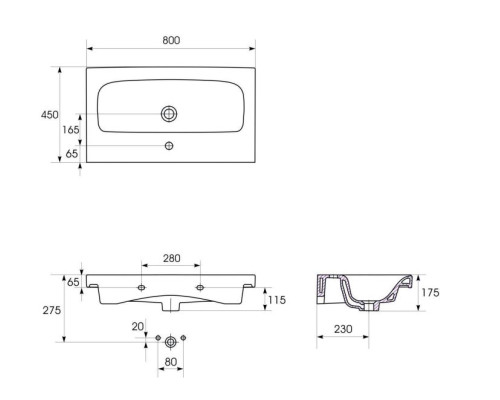 Раковина мебельная MODUO 80 1 отв.