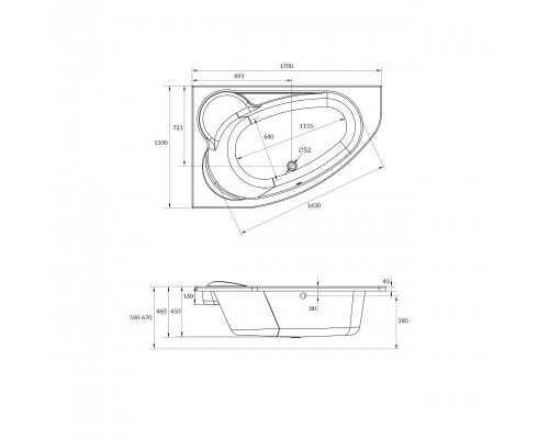 Ванна асимметричная KALIOPE 170x110 левая 63443