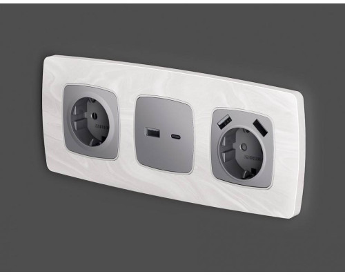 Накладка для розетки с заземлением и со шторками и 2хUSB type A Ambrella Volt Quant OP5090