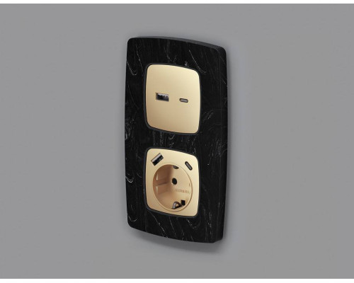 Накладка для розетки с заземлением и со шторками и 2хUSB type A и C Ambrella Volt Quant OP6100