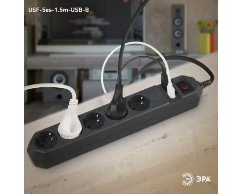 Удлинитель с выключателем Эра  USF-5es-1.5m-USB-B