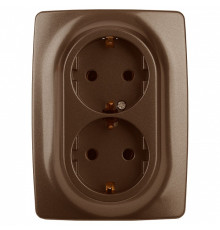 Розетка двойная с заземлением и со шторкой Эра Эра 12 12-2108-13