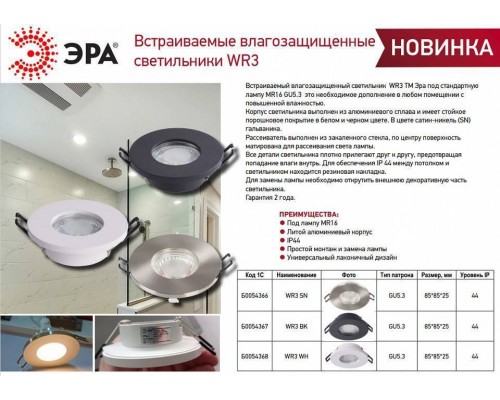 Встраиваемый светильник Эра WR3 BK Б0054367