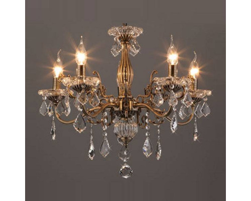 Подвесная люстра Eurosvet Elisha 3281/5 античная бронза прозрачный хрусталь Strotskis 3281/5