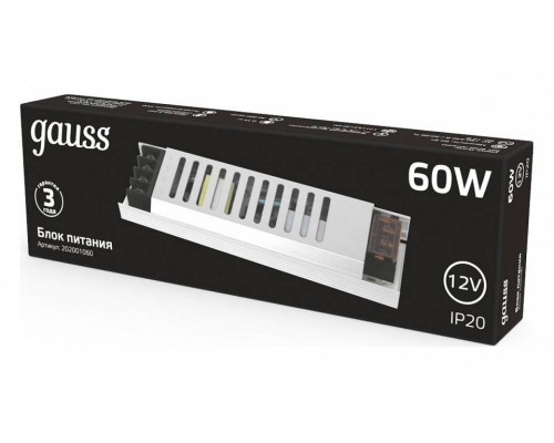 Блок питания Gauss 12V 60W IP20 202001060