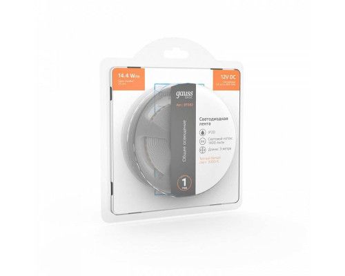 Лента светодиодная Gauss Basic 14.4 Вт/м 12 В IP65 4000 К 5 м BT082