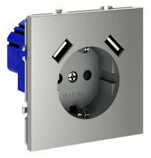 Розетка с заземлением и со шторкой и 2хUSB type A, без рамки Voltum S70 VLS040405
