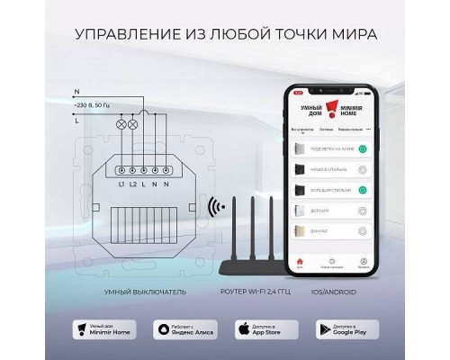 Выключатель сенсорый двухклавишный с подсветкой и функцией Wi-Fi, без рамки Werkel шампань W4520611