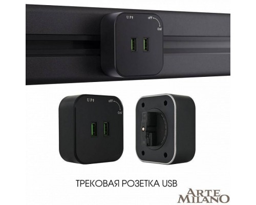 Розетка 2xUSB на треке Arte Milano Am-track-sockets 380022TS/USBx2 Black