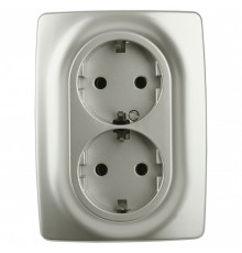 Розетка двойная с заземлением и со шторкой Эра Эра 12 12-2108-15