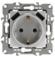 Розетка с заземлением и со шторкой и 2хUSB, без рамки Эра Эра 12 12-4109-03
