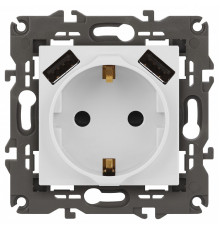 Розетка с заземлением и со шторкой и 2хUSB, без рамки Эра Эра Elegance 14-4109-01