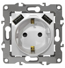 Розетка с заземлением и со шторкой и 2хUSB, без рамки Эра Эра Elegance 14-4109-03