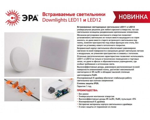 Встраиваемый светильник Эра LED панель Б0054326