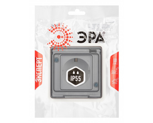 Розетка с заземлением с крышкой Эра Эра Эксперт 11-2521-01