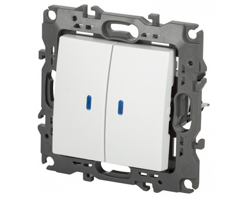 Выключатель двухклавишный с подсветкой без рамки Эра Эра 12 12-1105-01М