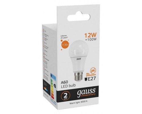 Лампа светодиодная Gauss Black A60 12 Вт E27 3000 К 23212