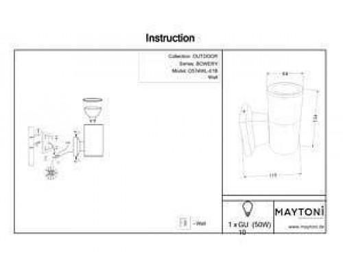 Светильник на штанге Maytoni Bowery O574WL-01B