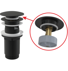 Водослив для умывальника click/clack цельнометаллический с большой заглушкой черный, арт.A392BLACK