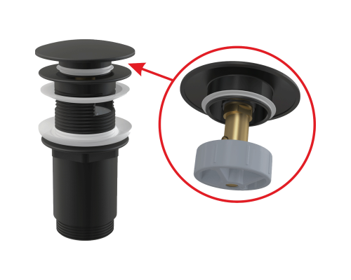 Водослив для умывальника click/clack цельнометаллический с большой заглушкой черный, арт.A392BLACK