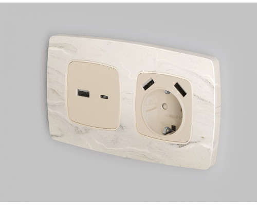 Накладка для розетки с заземлением и со шторками и 2хUSB type A Ambrella Volt Quant OP3290