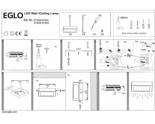 Светильник накладной Eglo Fueva 1 25 Вт 400x400 мм 97264