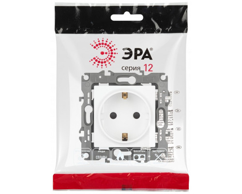 Розетка с заземлением и со шторкой, без рамки Эра Эра 12 12-2102-01М