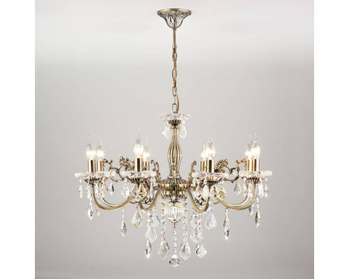 Подвесная люстра Eurosvet Elisha 3281/8 античная бронза прозрачный хрусталь Strotskis 3281/8