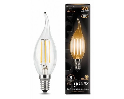 Лампа светодиодная Gauss LED Filament E14 5Вт 2700K 104801105