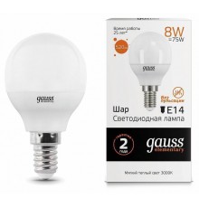 Лампа светодиодная Gauss LED Elementary Globe E14 8Вт 3000K 53118