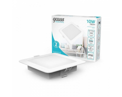 Светильник светодиодный встраиваемый Gauss Elementary квадрат 9 Вт 4000 К 998420209