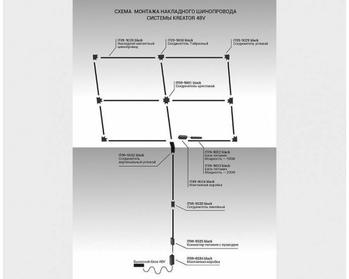 Соединитель T-образный для треков накладных Italline Kreator IT09-9030 black