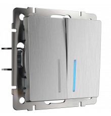 Выключатель двухклавишный с подсветкой без рамки Werkel cеребряный рифленый W1120109