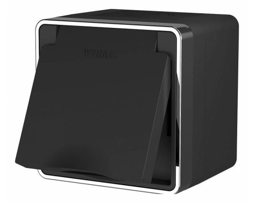 Розетка влагозащищенная с заземлением и с шторками с крышкой Werkel Gallant (черный/хром) W5071235