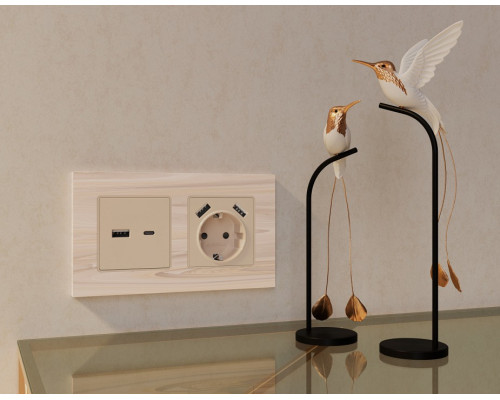 Накладка для розетки с заземлением и со шторками и 2хUSB type A Ambrella Volt Quant AP3290