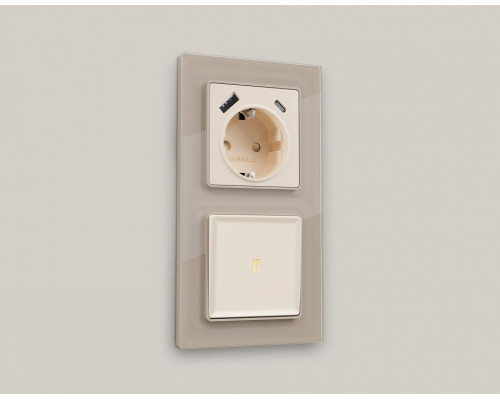 Накладка для розетки с заземлением и со шторками и 2хUSB type A и C Ambrella Volt Quant AP3300