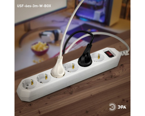 Удлинитель с выключателем Эра  USF-6es-3m-W-BOX