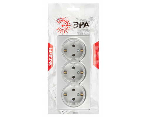 Розетка тройная с заземлением и со шторками Эра Эра Эксперт 11-2208-03